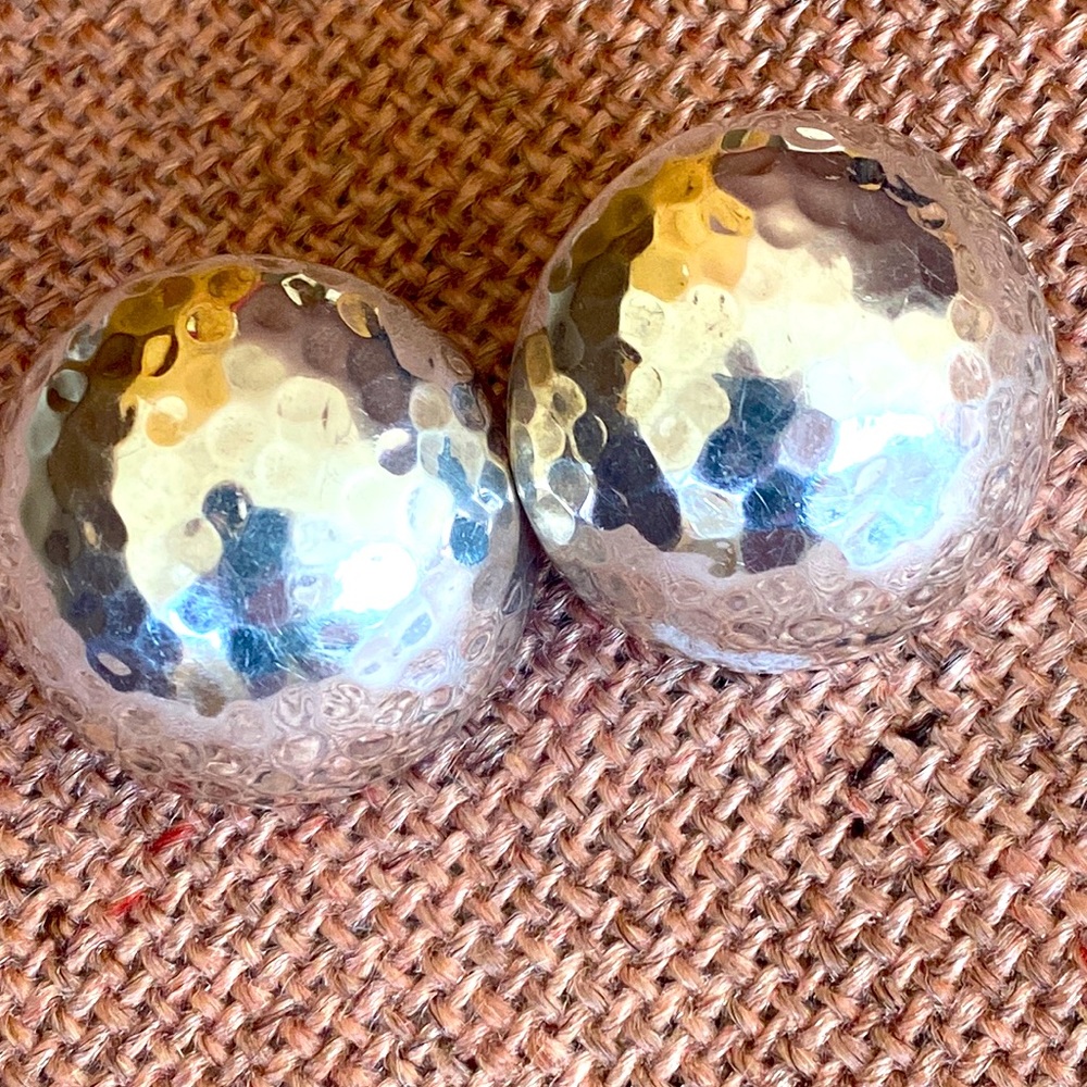 Vintage Mexico sterling silver large clip on button hammered earrings